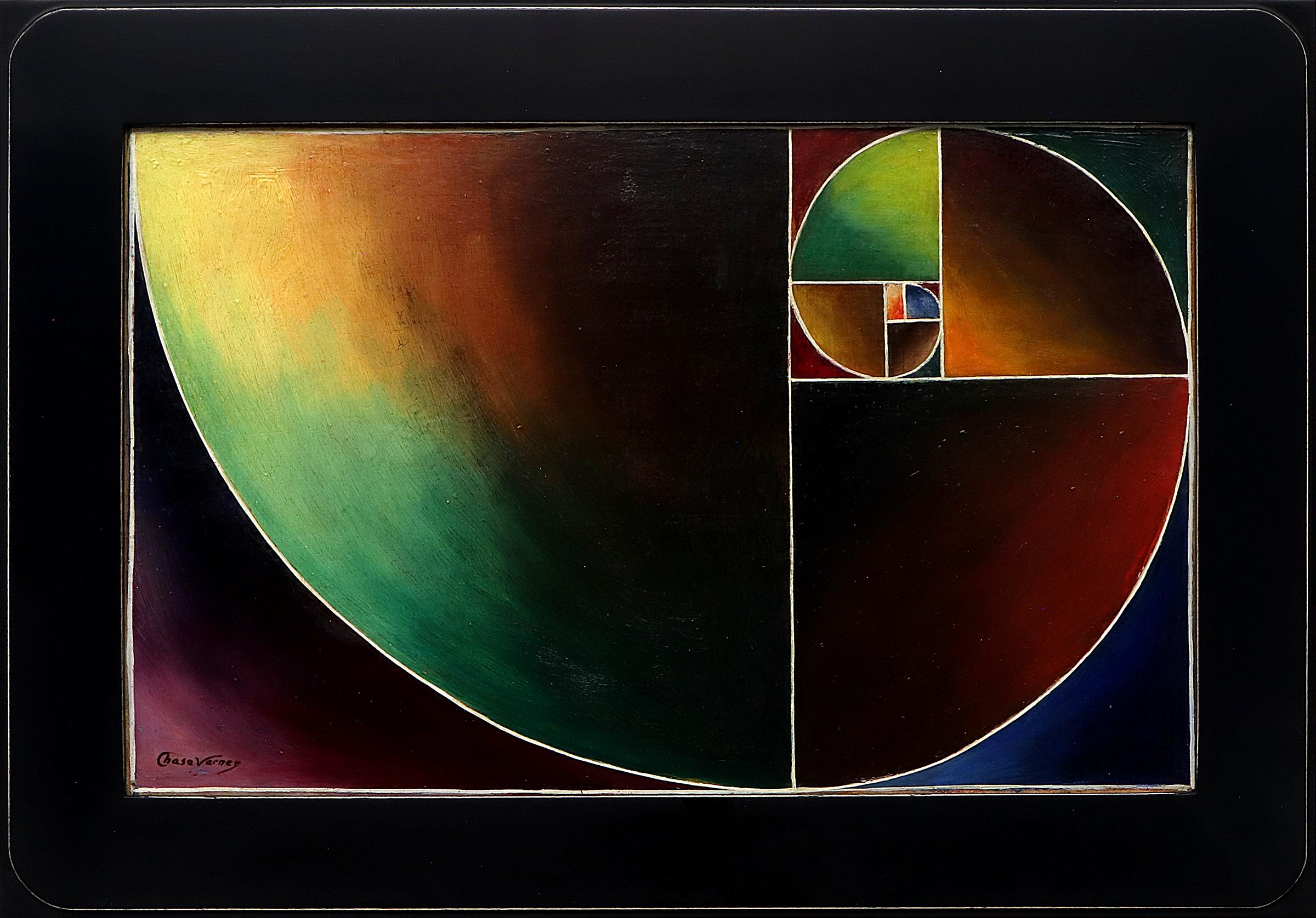 Logarithmic Spiral #2 – 1970s Original Abstract Geometric Oil Painting For Sale 1