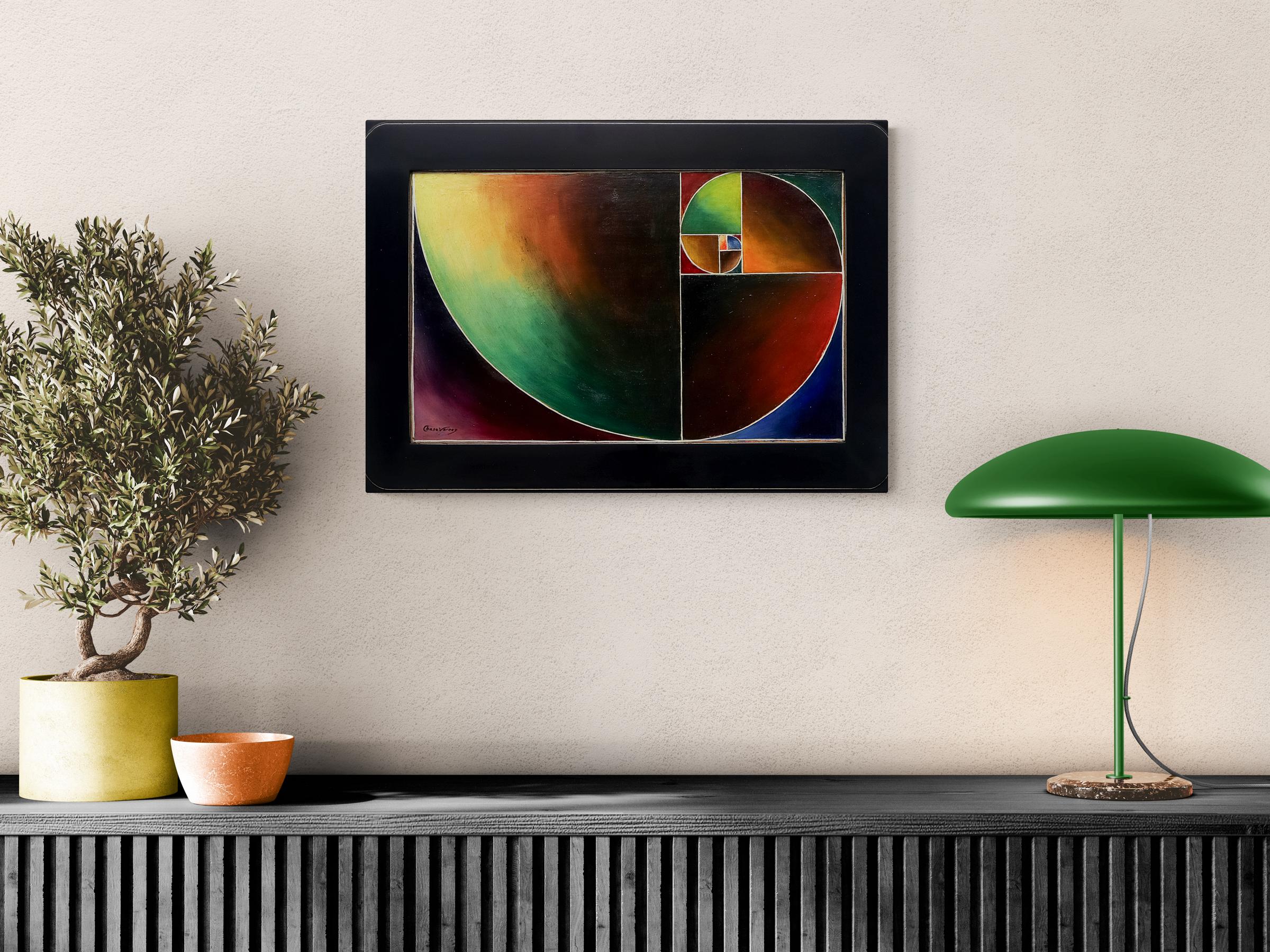 Logarithmic Spiral #2 – 1970s Original Abstract Geometric Oil Painting For Sale 2