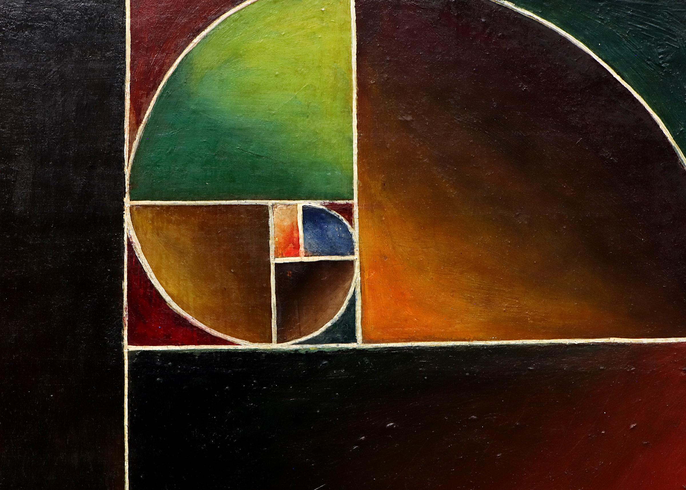 Logarithmic Spiral #2 – 1970s Original Abstract Geometric Oil Painting For Sale 6