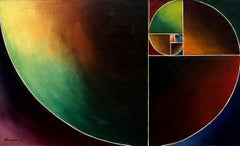 Logarithmic Spiral #2 – 1970s Original Abstract Geometric Oil Painting