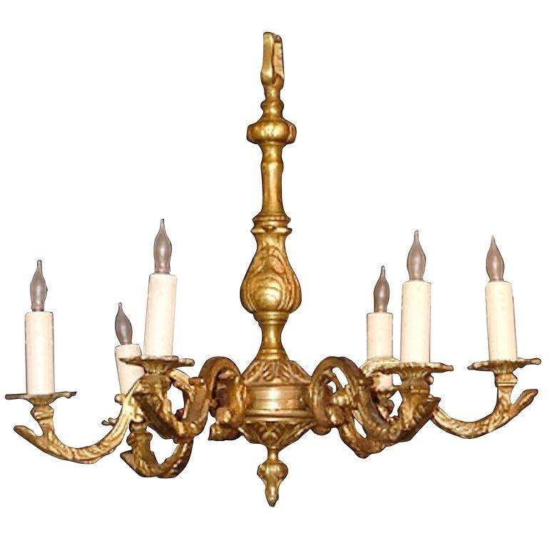 Chased Antique Six-Light Chandelier in Bronze, circa 1870