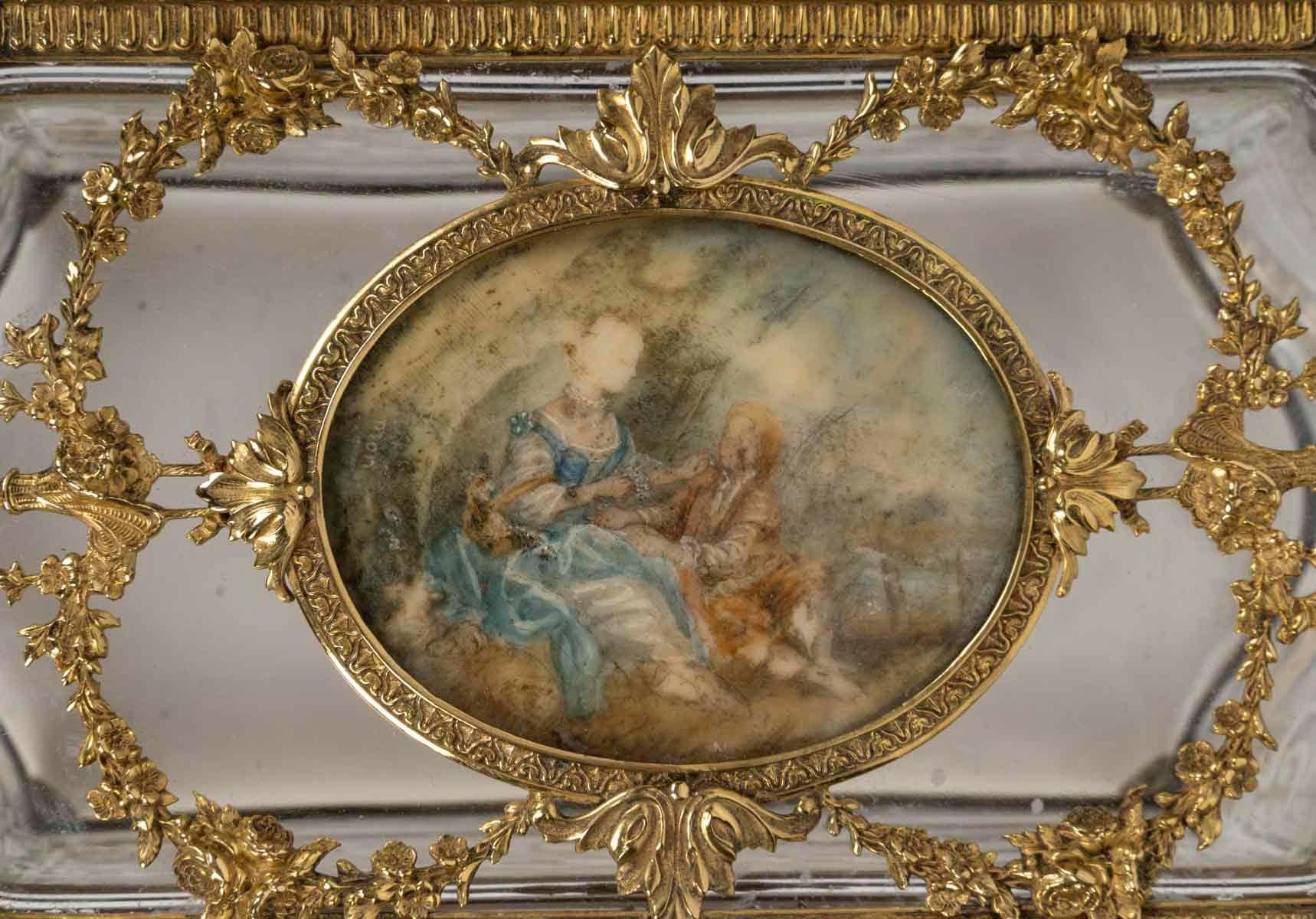 Français Boîte en cristal ciselé et bronze doré, XIXe siècle, période Napoléon III. en vente