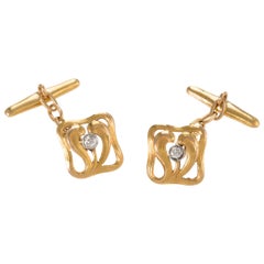 Antique Chased Gold and Diamond Cuff Links