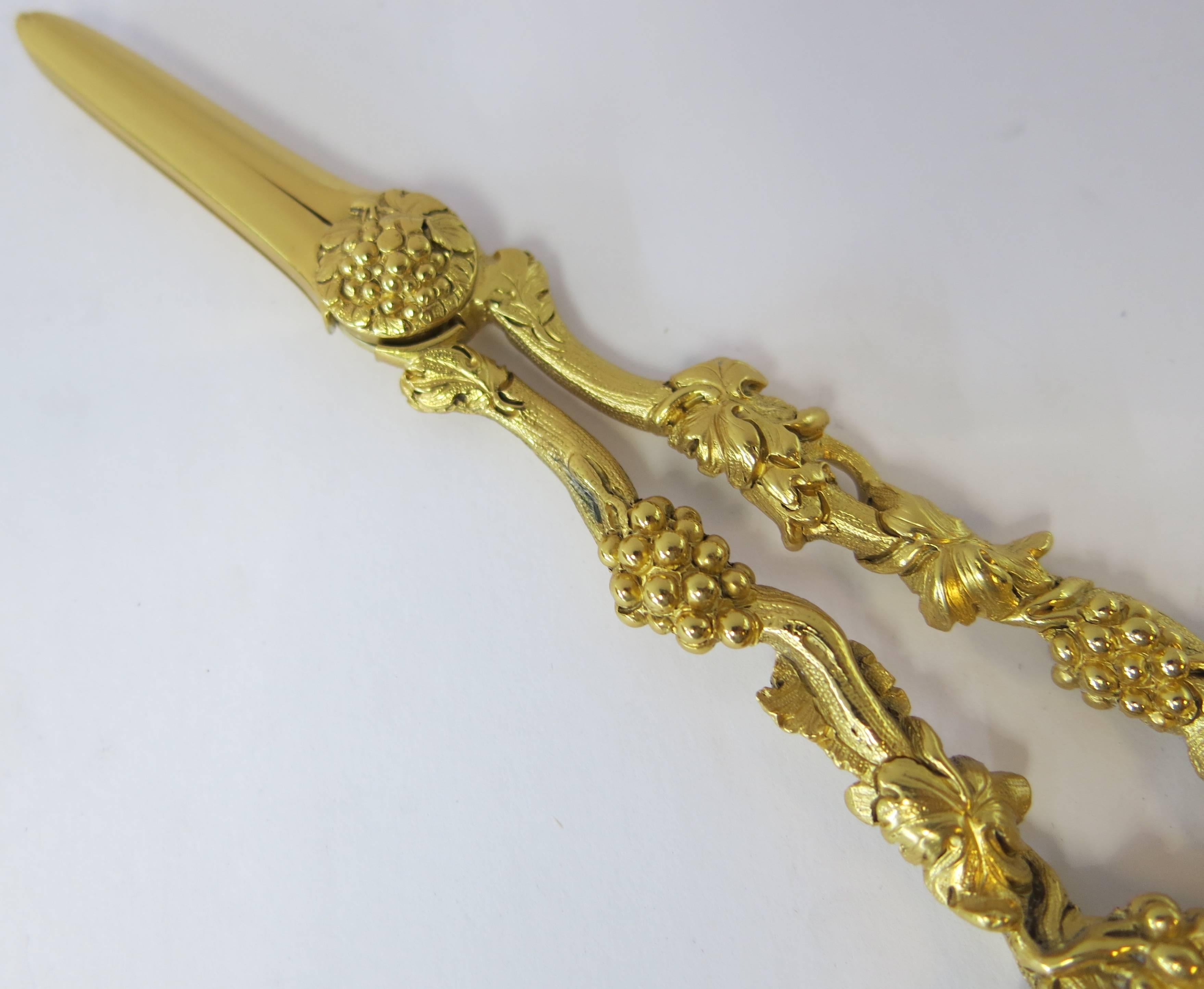George IV Chased Grape Vine, Antique English Grape Shears, Sterling Silver Gilt