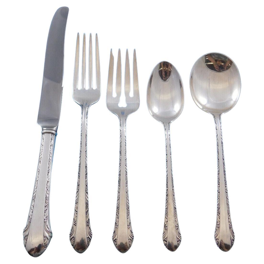 Chased Romantique by Alvin Sterling Silver Flatware Set for 6 Service 30 Pcs For Sale