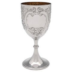 Chased Victorian Antique Sterling Silver Goblet, Barnards, London, 1891