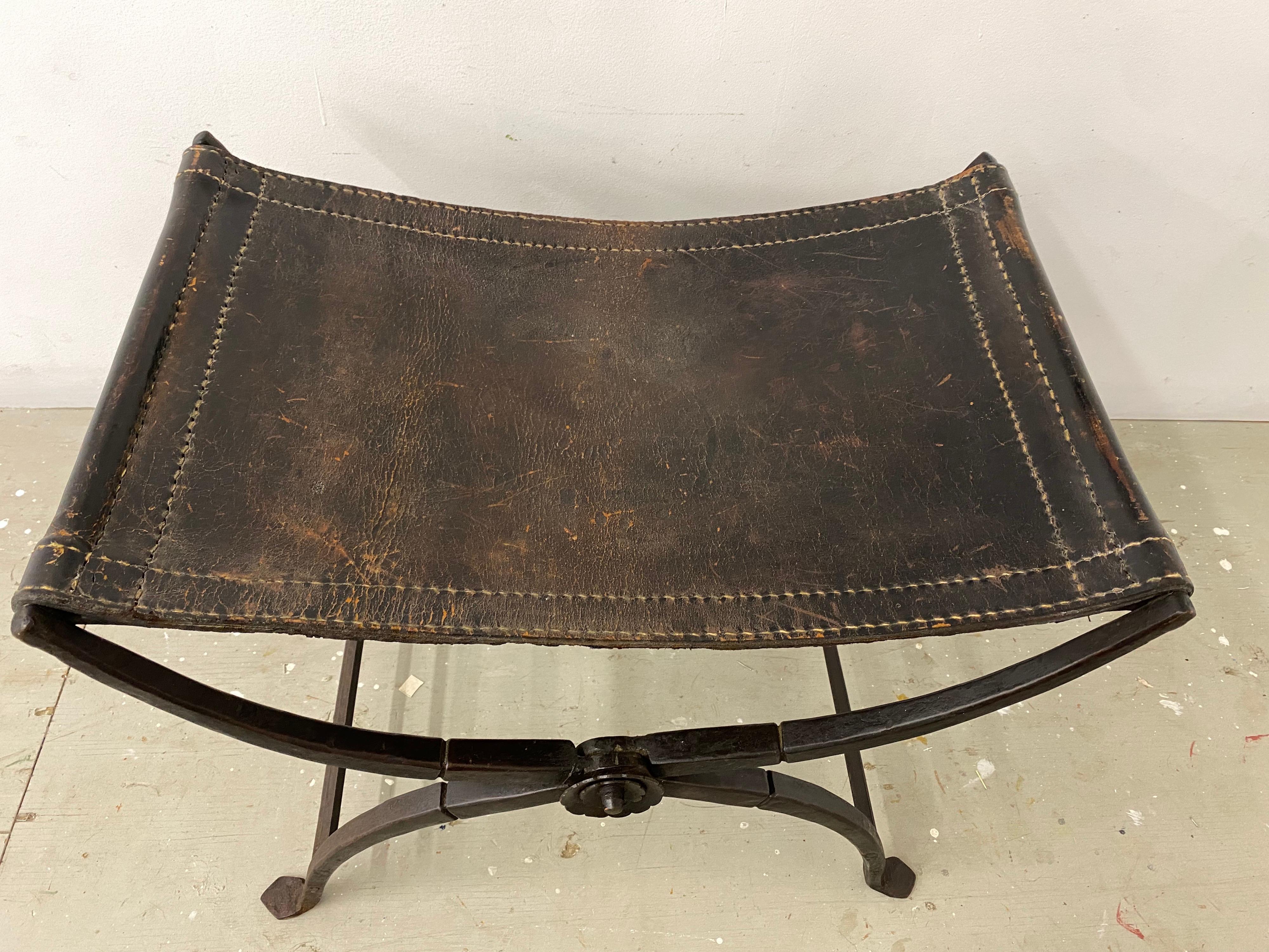 Late 19th Century Chased Wrought Iron Folding Curule Bench