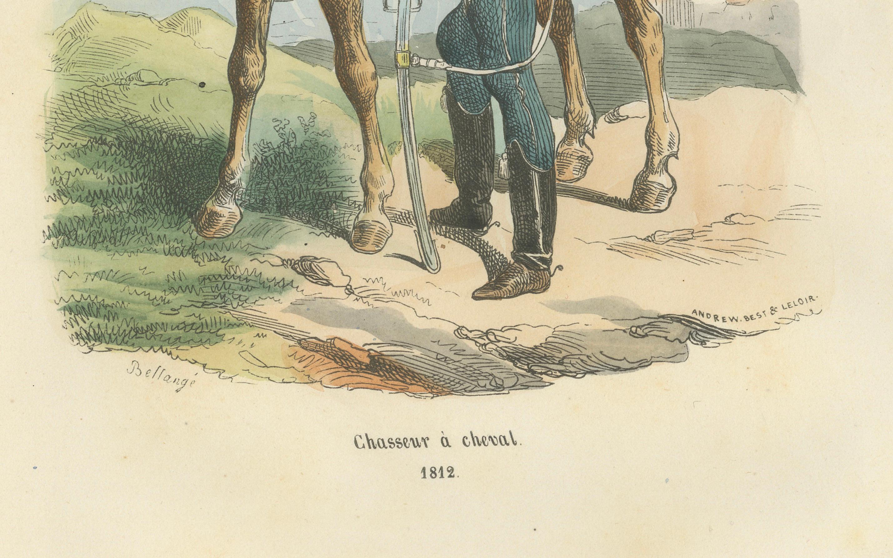 Chasseur à Cheval, Napoleonic Light Cavalry, Hand-Colored Military Print, 1843