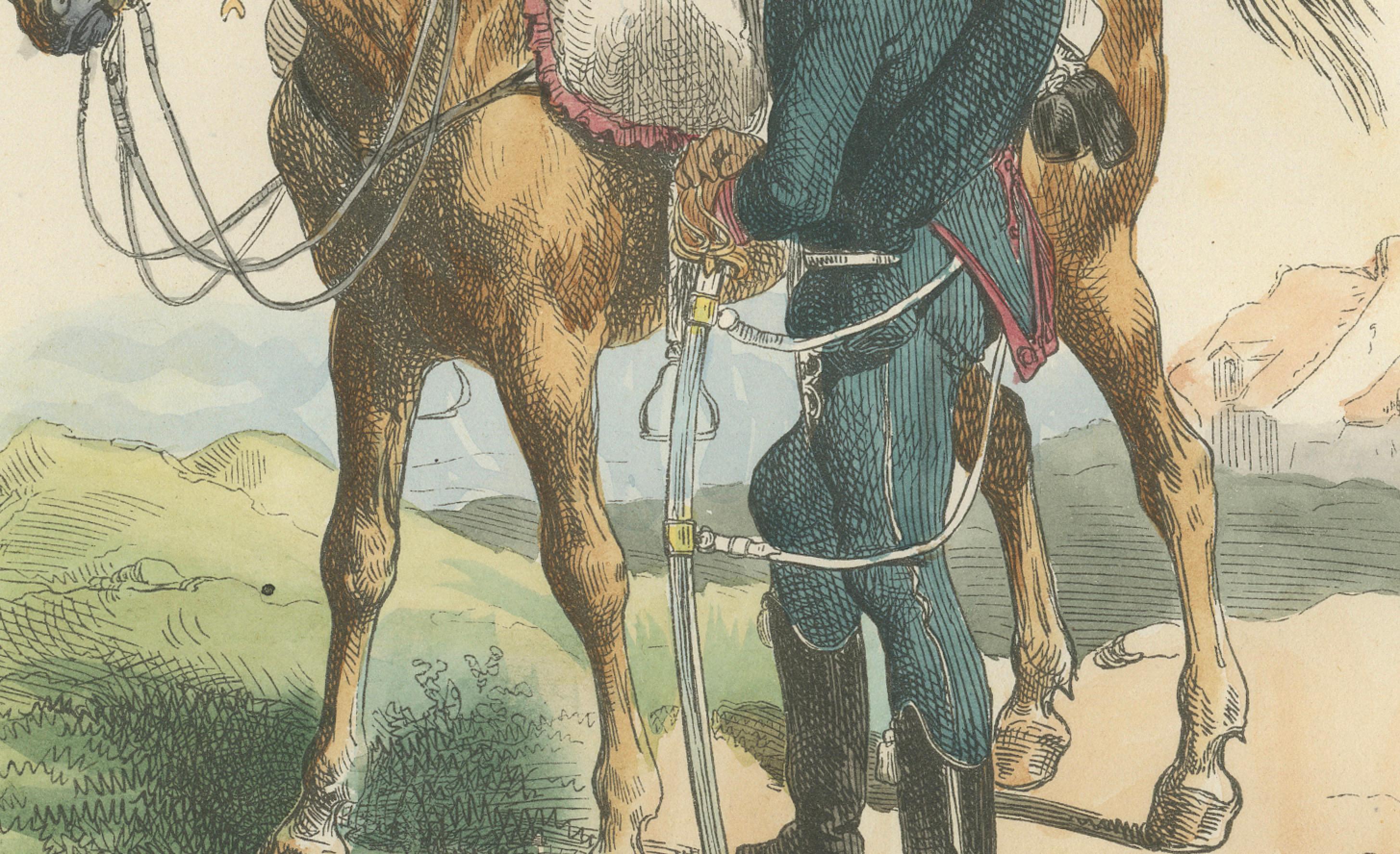 Chasseur à Cheval, Napoleonic Light Cavalry, Hand-Colored Military Print, 1843