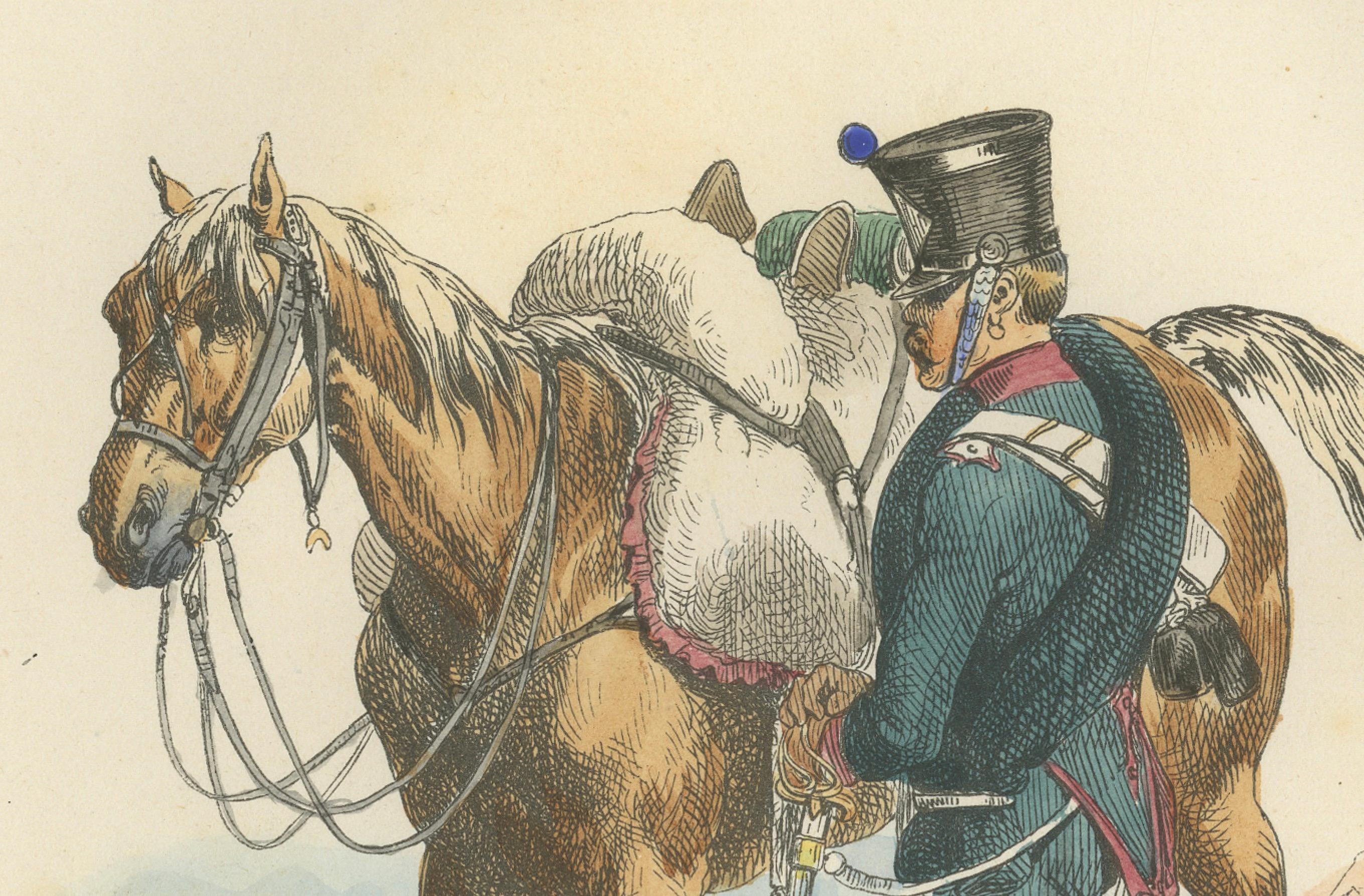 Chasseur à Cheval, Napoleonic Light Cavalry, Hand-Colored Military Print, 1843