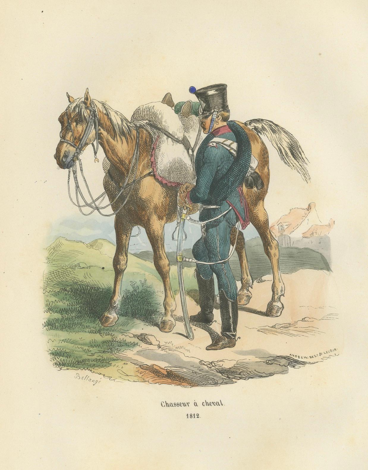 Chasseur à Cheval, Napoleonic Light Cavalry, Hand-Colored Military Print, 1843