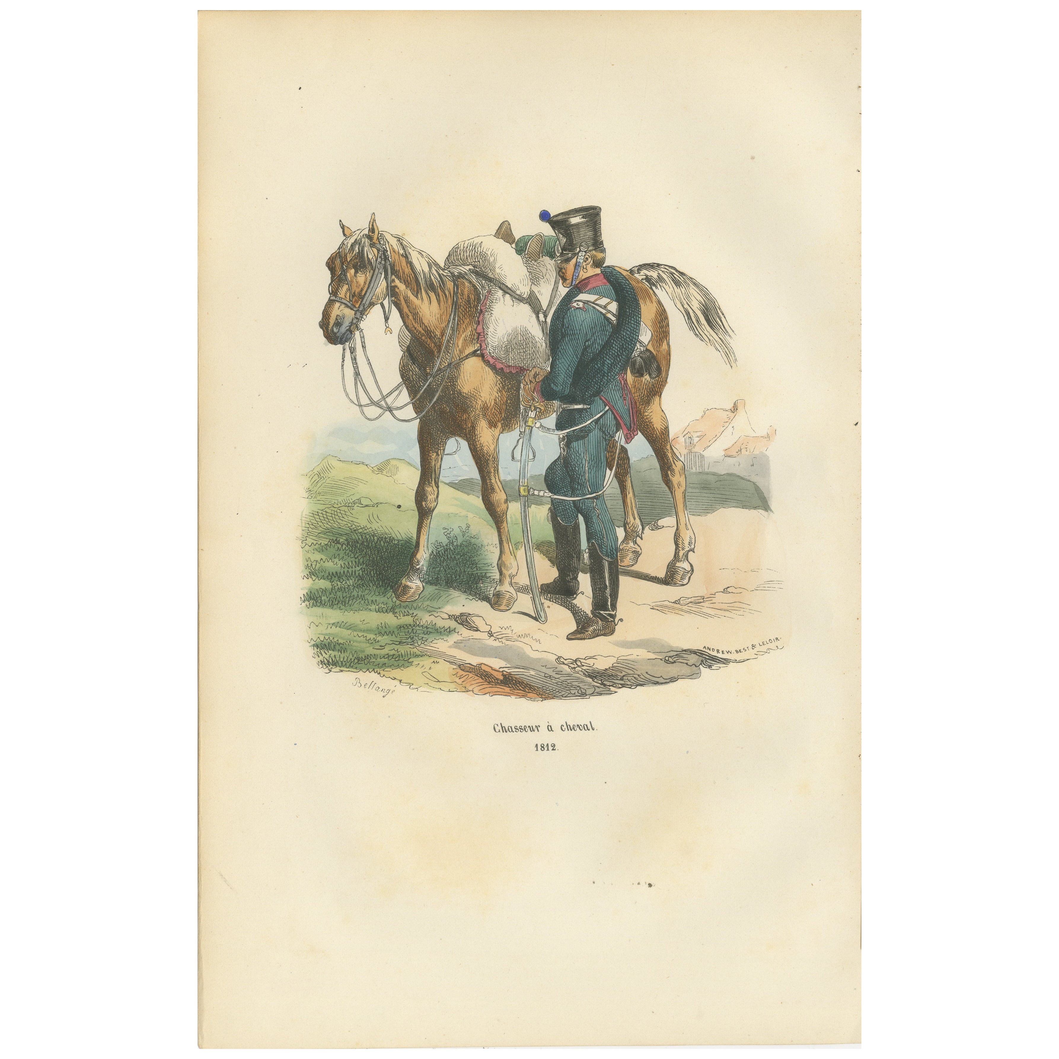 Chasseur à Cheval, Napoleonische leichte Kavallerie, handkolorierter Militärdruck, 1843