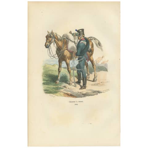 Chasseur à Cheval, Napoleonic Light Cavalry, Hand-Colored Military Print, 1843