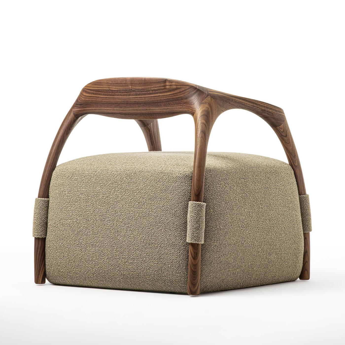 Chassis Canaletto Walnut Solid Wood Armchair & Fabric Upholstery by Durame For Sale 2