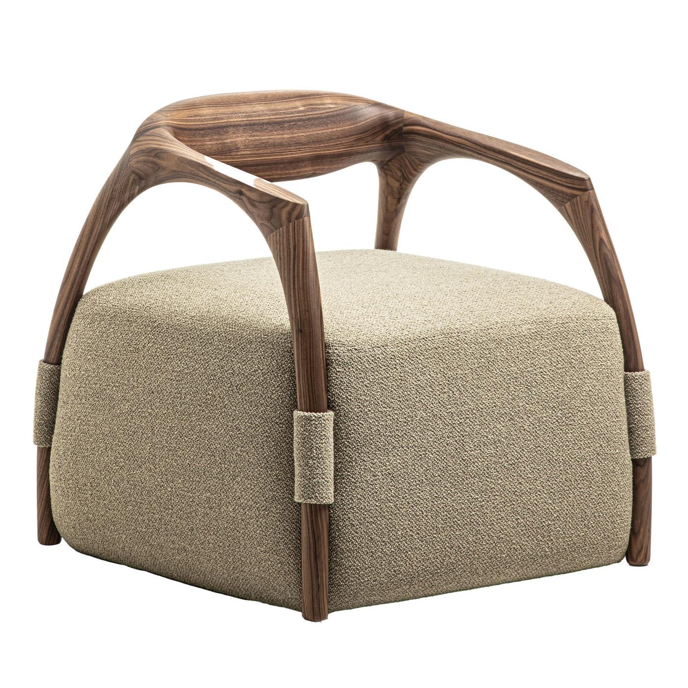 Chassis Canaletto Walnut Solid Wood Armchair & Fabric Upholstery by Durame For Sale 3