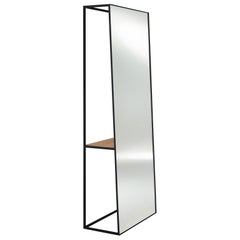 Chassis XL Black Mirror with Solid Oak Tablet by Deknudt Mirrors