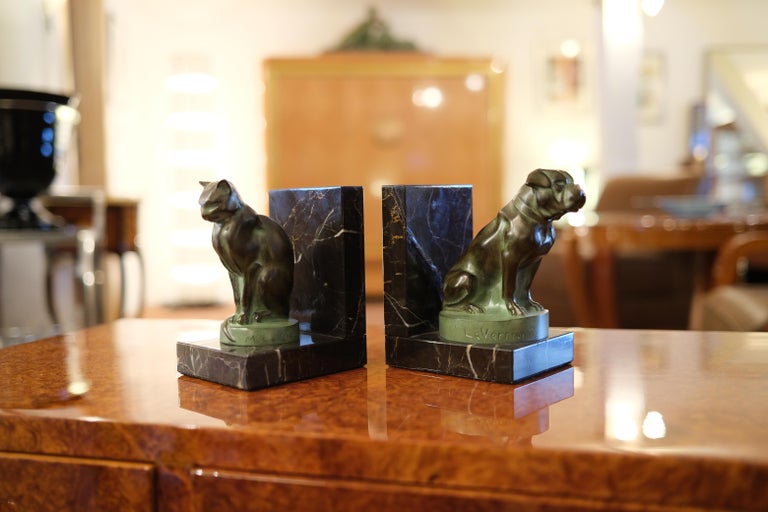 JOLIS SERRE-LIVRES ART Déco en régule sur marbre, Les CHATS EUR 140,00 - FR