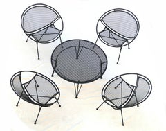 Chat Set Mid Century Modern 4 Radar Hoop Chairs & Table Tempestini per Salterini