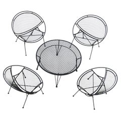 Chat Set Mid Century Modern 4 Radar Hoop Chairs & Table Tempestini per Salterini