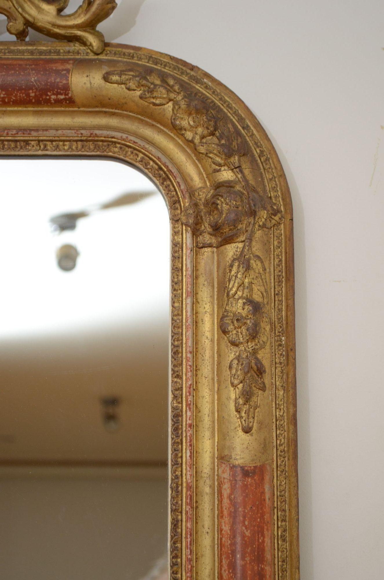 Chateau 19th Century French Gilded Pier Mirror H111cm For Sale 6