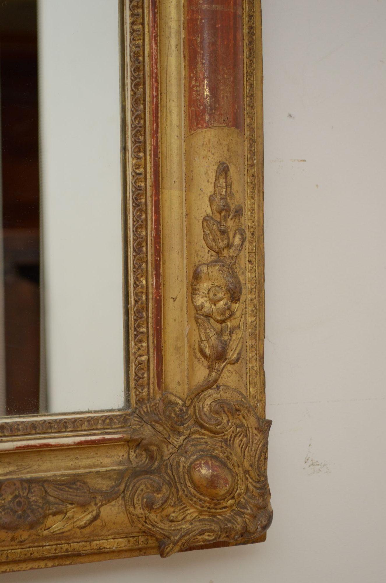 Chateau 19th Century French Gilded Pier Mirror H111cm For Sale 7