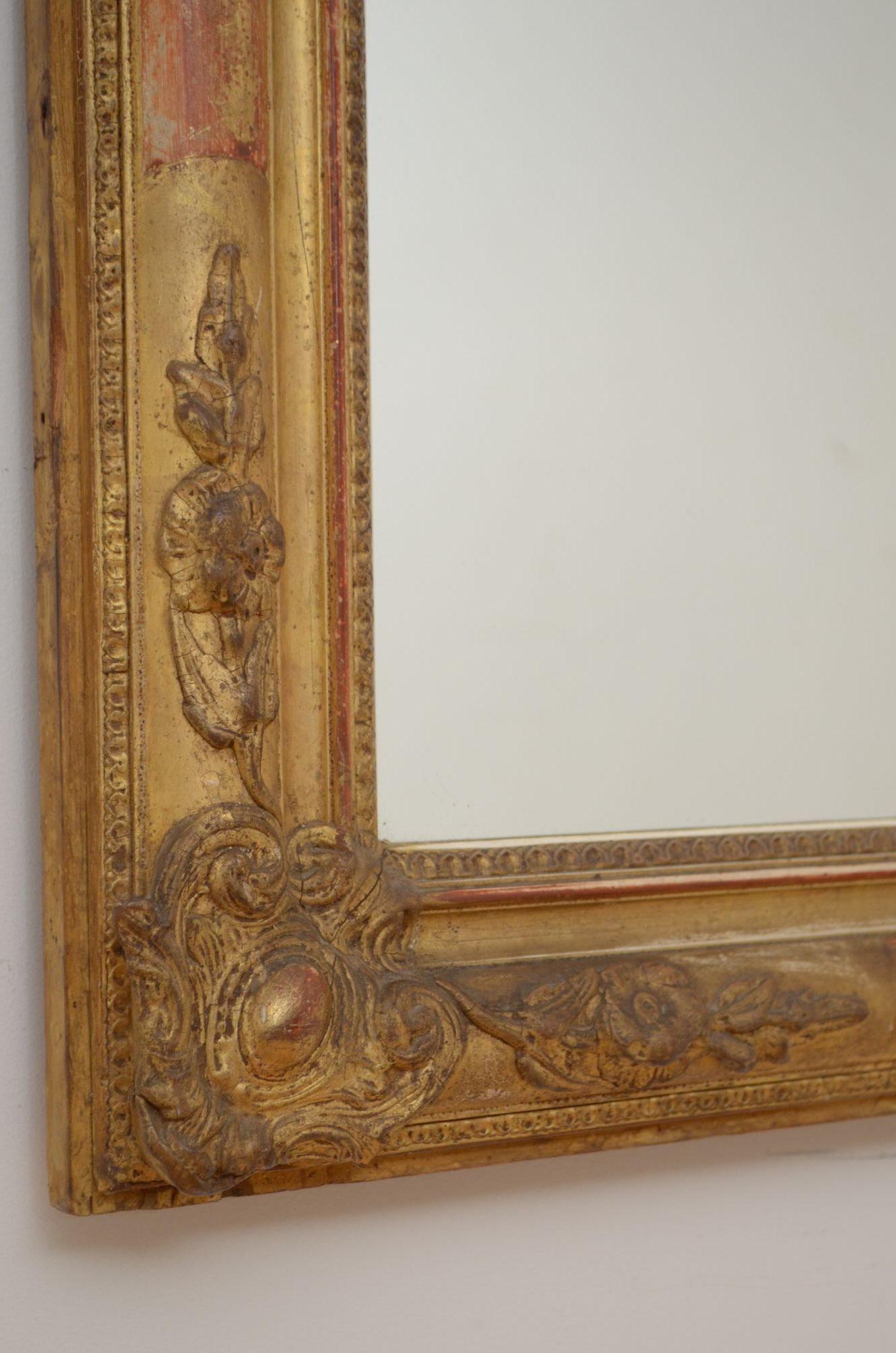 Rococo Chateau 19th Century French Gilded Pier Mirror H111cm For Sale