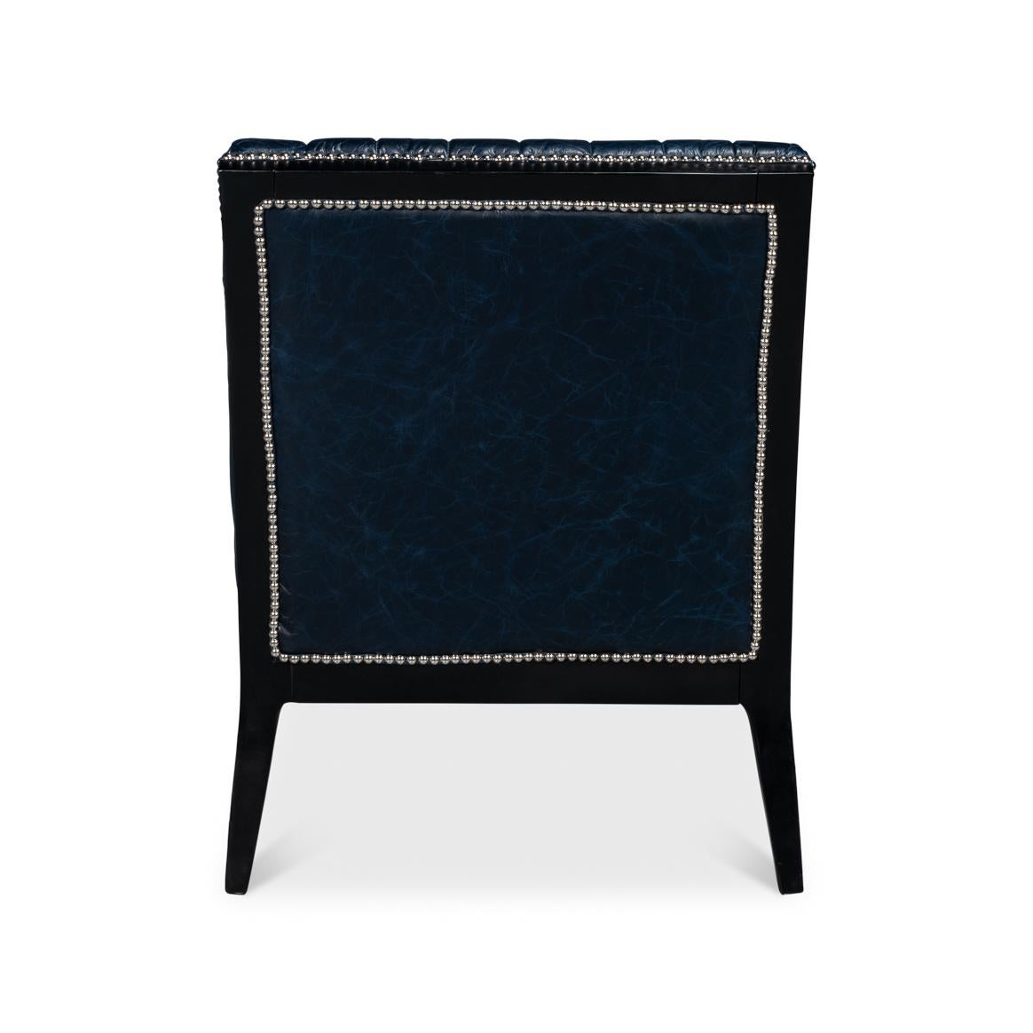 Asian Chateau Blue Leather Accent Chair For Sale