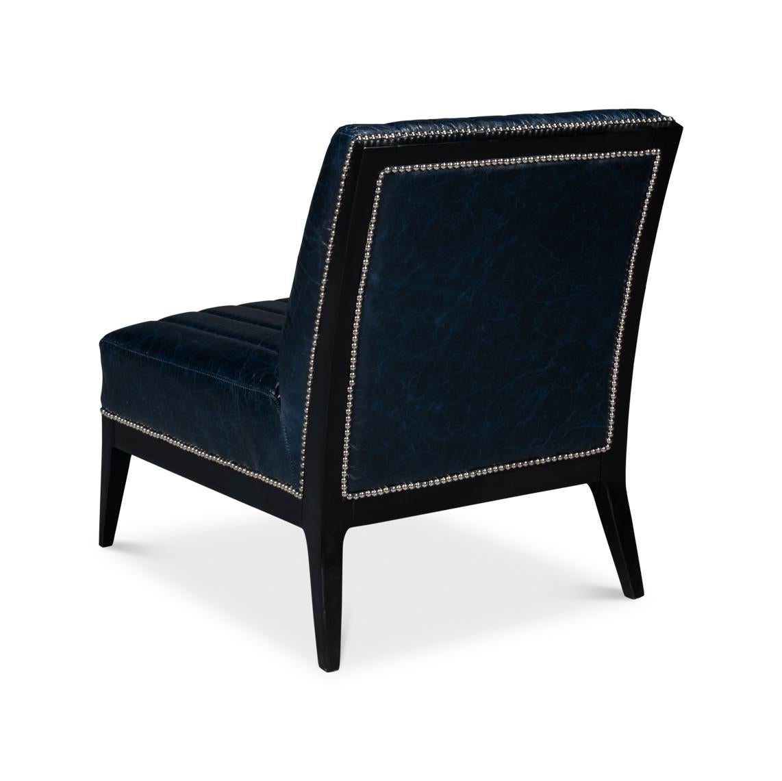 Chateau Blue Leather Accent Chair In New Condition For Sale In Westwood, NJ