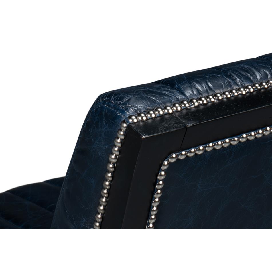 Contemporary Chateau Blue Leather Accent Chair For Sale