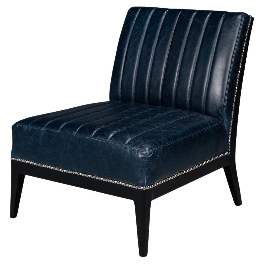 Chaise d'appoint en cuir bleu Chateau