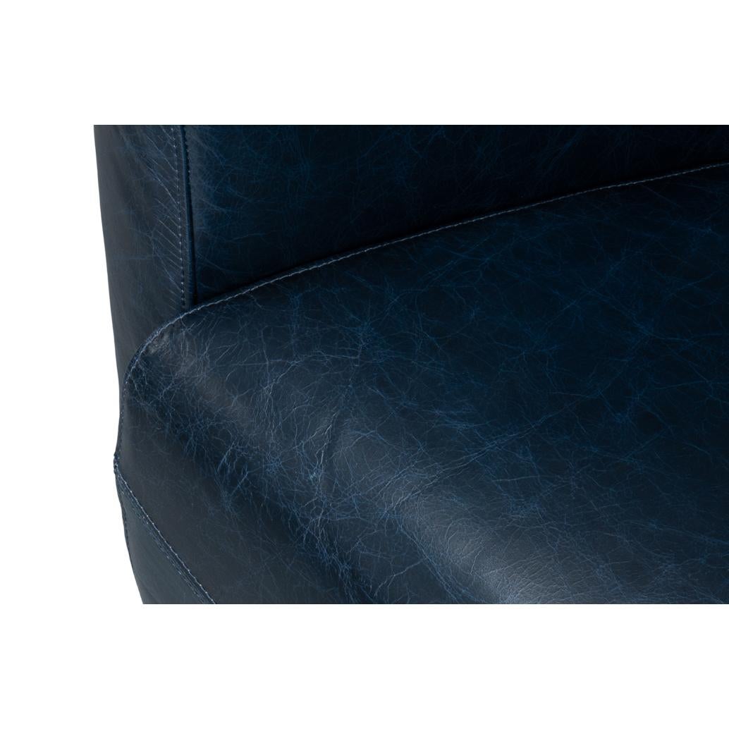 Asian Chateau Blue Leather Club Chair For Sale