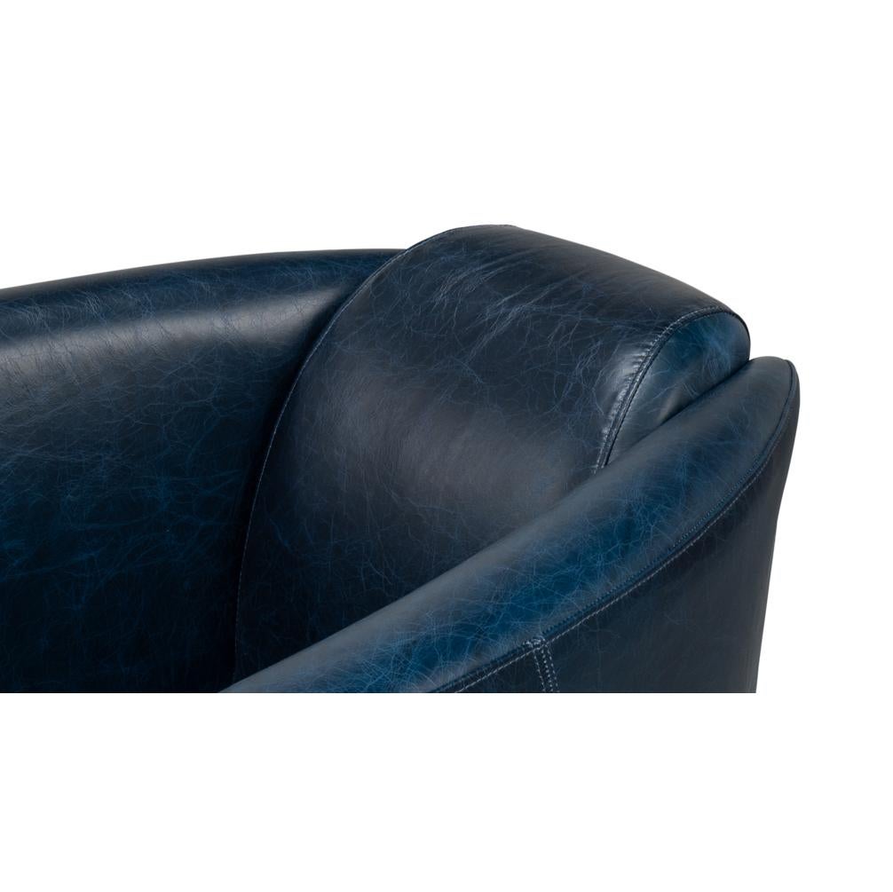 Contemporary Chateau Blue Leather Club Chair For Sale
