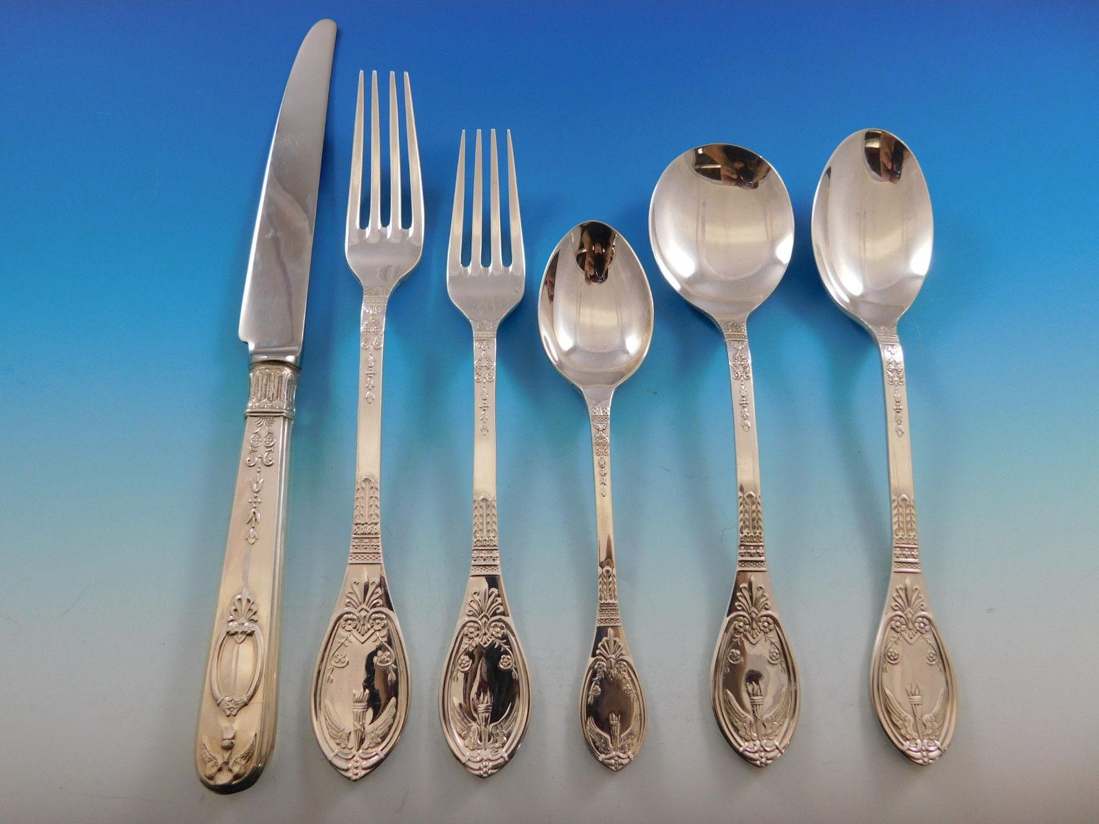 Outstanding dinner size chateau by Carrs or Sheffield (England) sterling silver flatware set, 41 pieces. This set includes:

Six Dinner Size Knives, 10 1/8