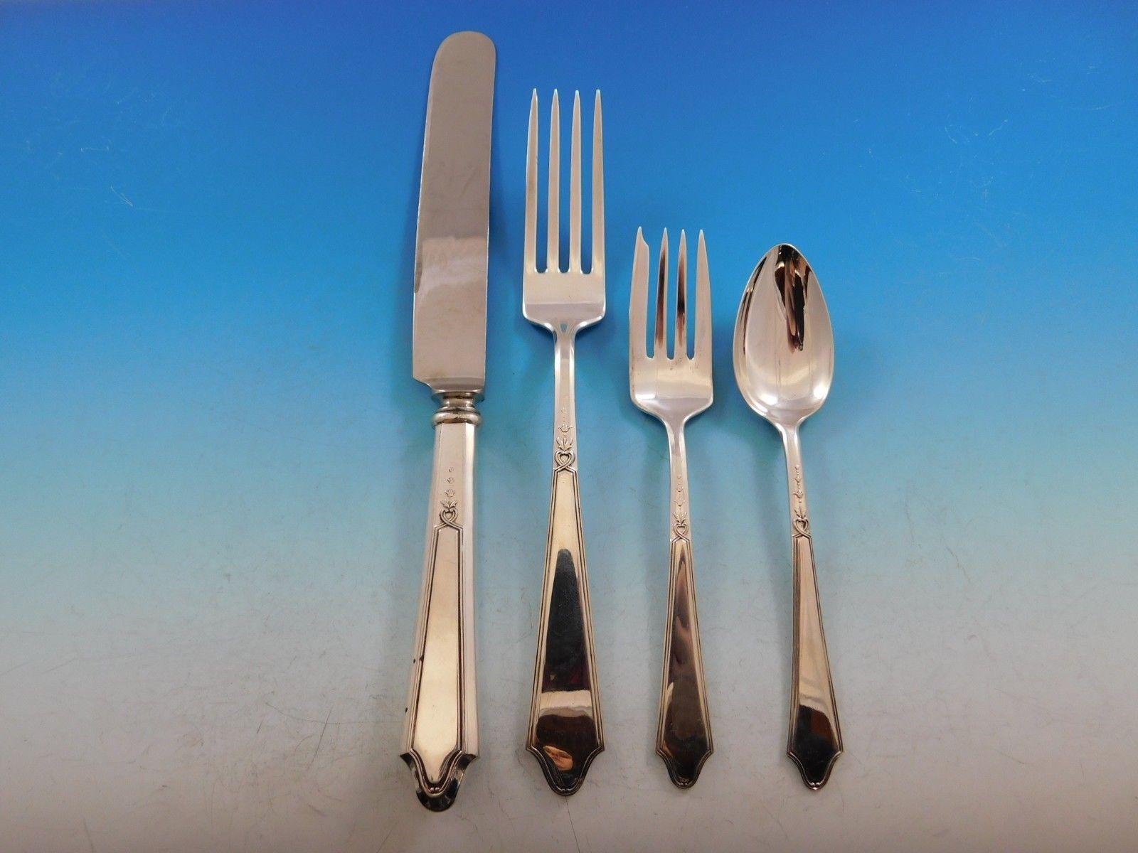 Impressive dinner and luncheon size Chateau aka Chateau Thierry by Lunt sterling silver flatware set, 89 pieces. This set includes:

12 dinner size knives, 9 1/2
