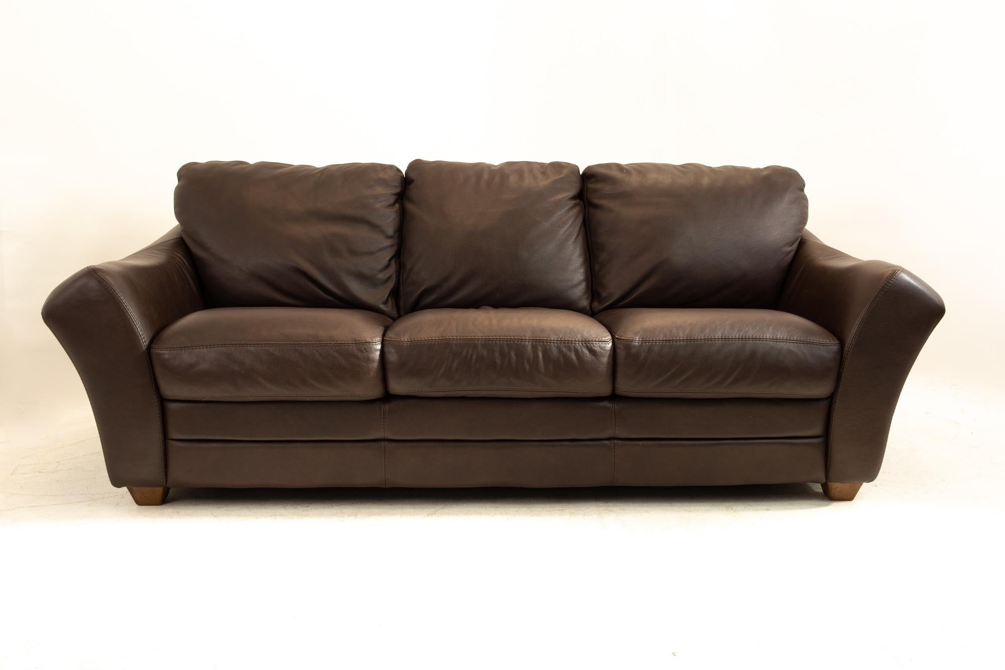 Chateau D Ax mid century leather sofa
Sofa measures: 89.5 wide x 35 deep x 34 high, with a seat height of 19 inches

All pieces of furniture can be had in what we call restored vintage condition. That means the piece is restored upon purchase so