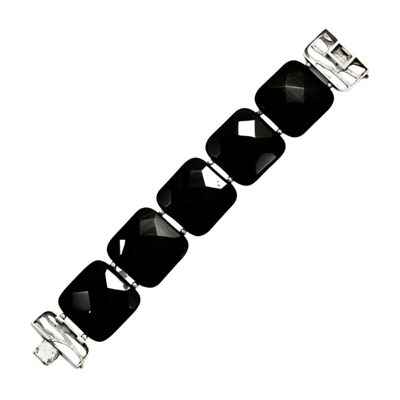 Chateau d'Argent Sterling Silver and Black Onyx Statement Bracelet For Sale 2