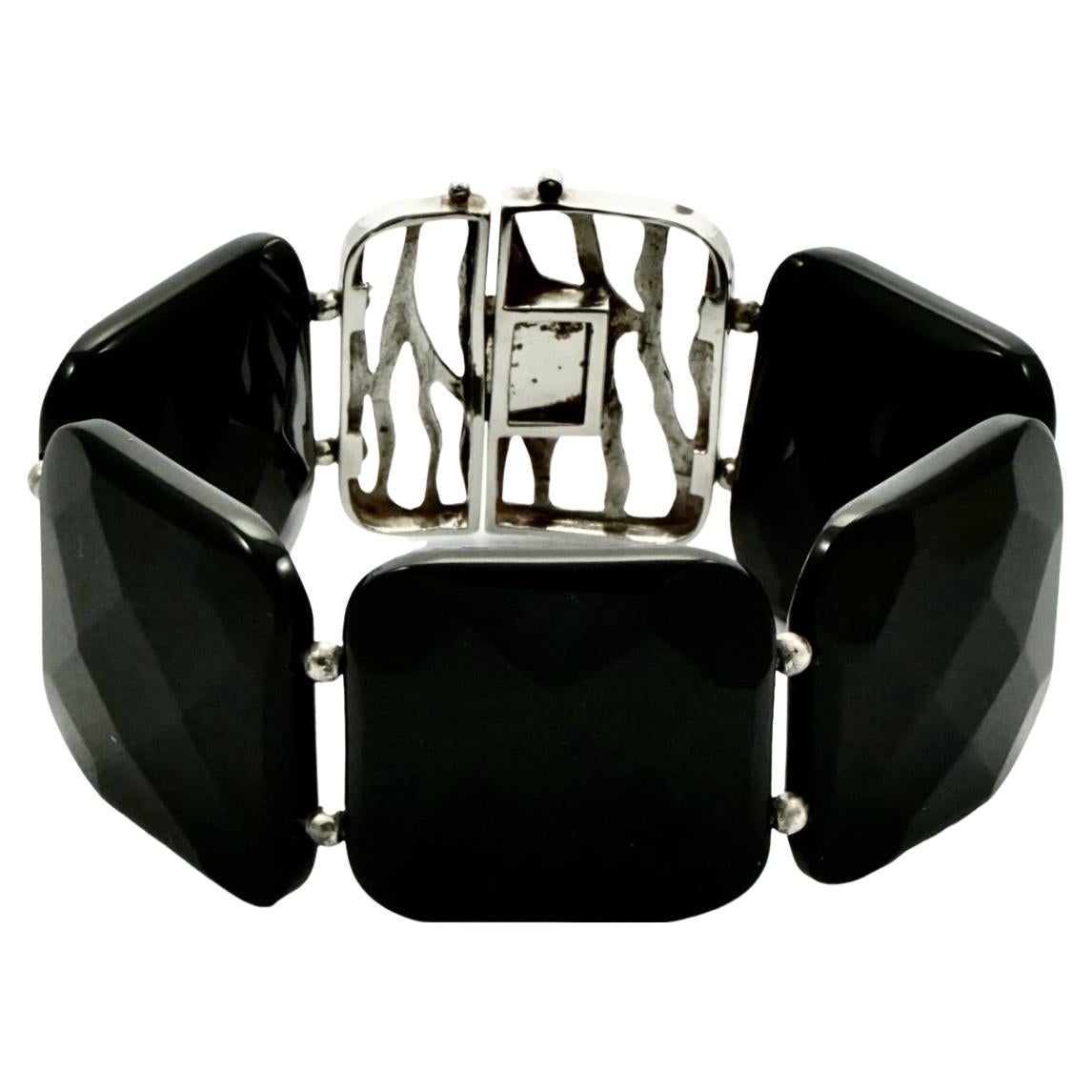 Chateau d'Argent Sterling Silver and Black Onyx Statement Bracelet For Sale