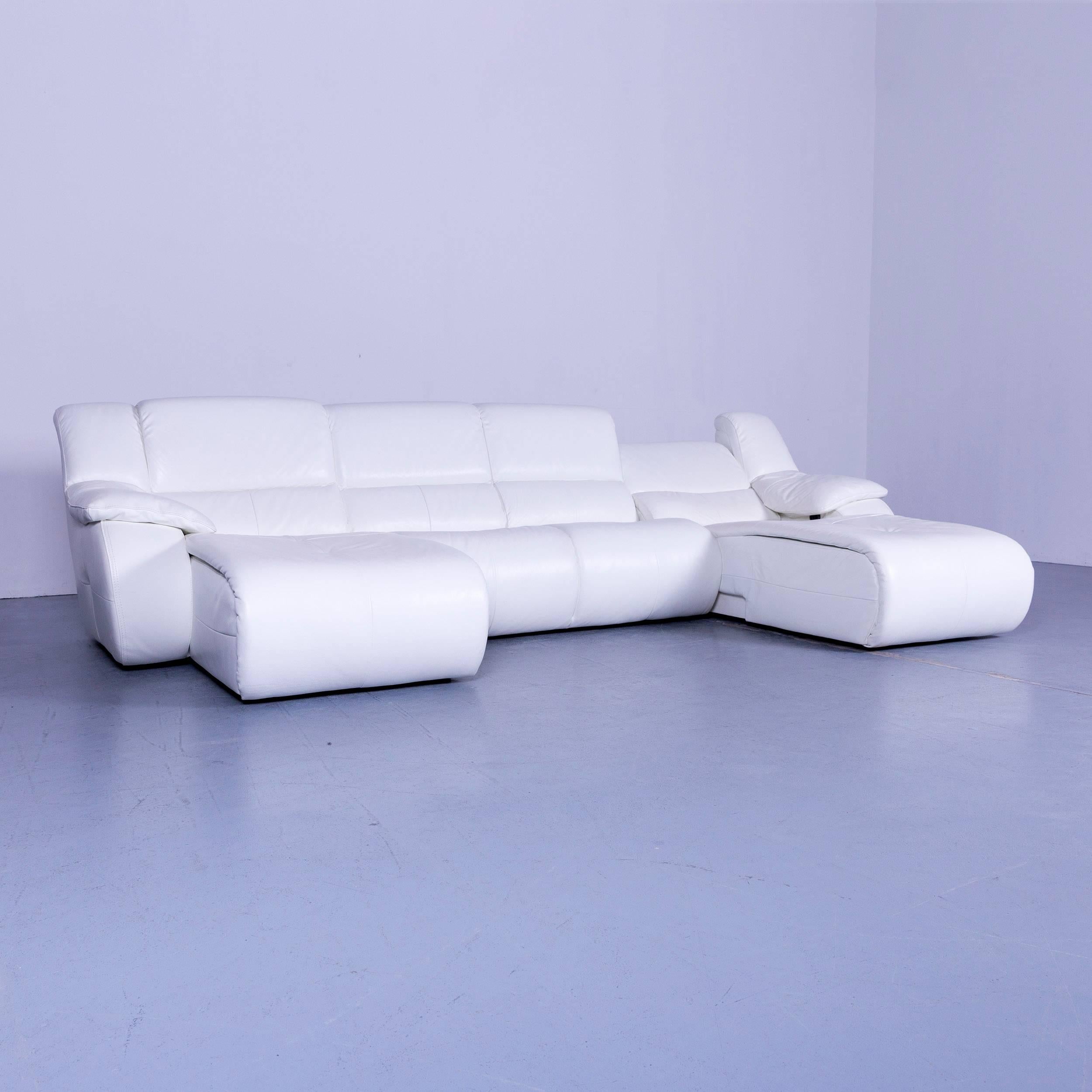 Italian Chateau d`Ax Bamboo Leather Corner-Sofa White Electric Recliner