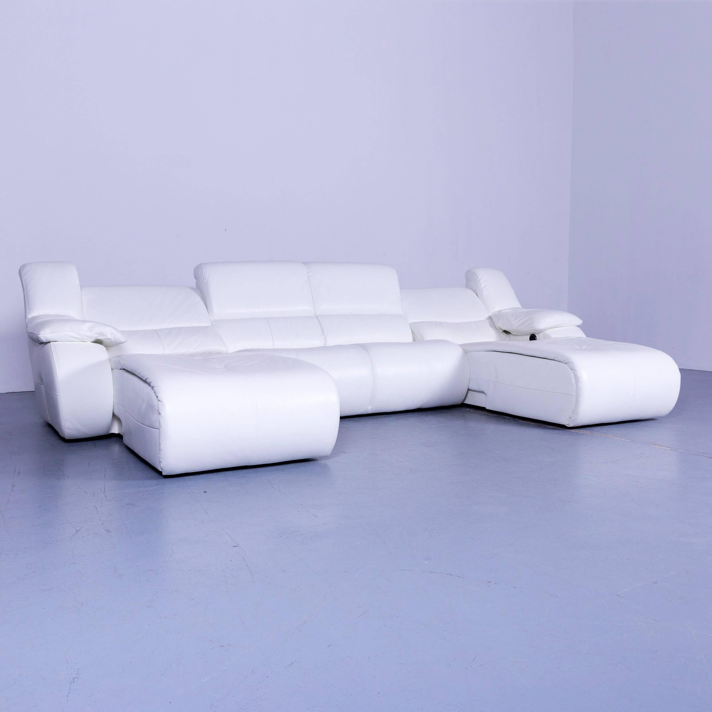 Chateau d`Ax Bamboo Leather Corner-Sofa White Electric Recliner In Excellent Condition In Cologne, DE