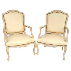 Chateau d'Ax dax French Louis XV Leather Armchairs, a Pair