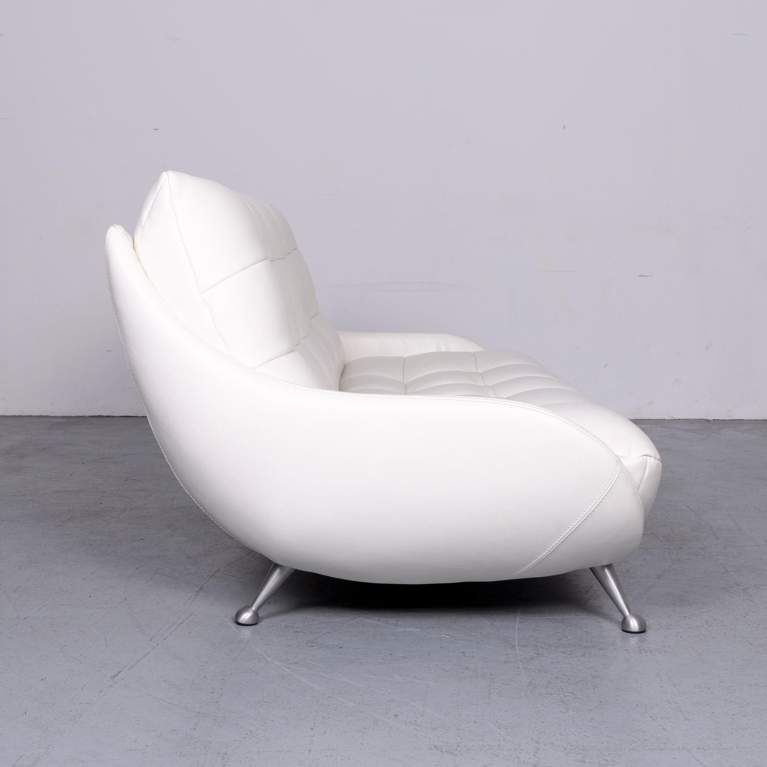 Contemporary Chateau d`Ax Designer Leather Sofa Armchair Set White Two-Seat Couch