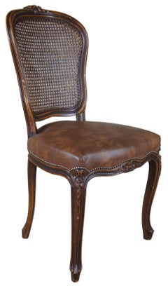 Chateau D'AX French Louis XV Caned Leather Nailhead Side Dining Chair Italian