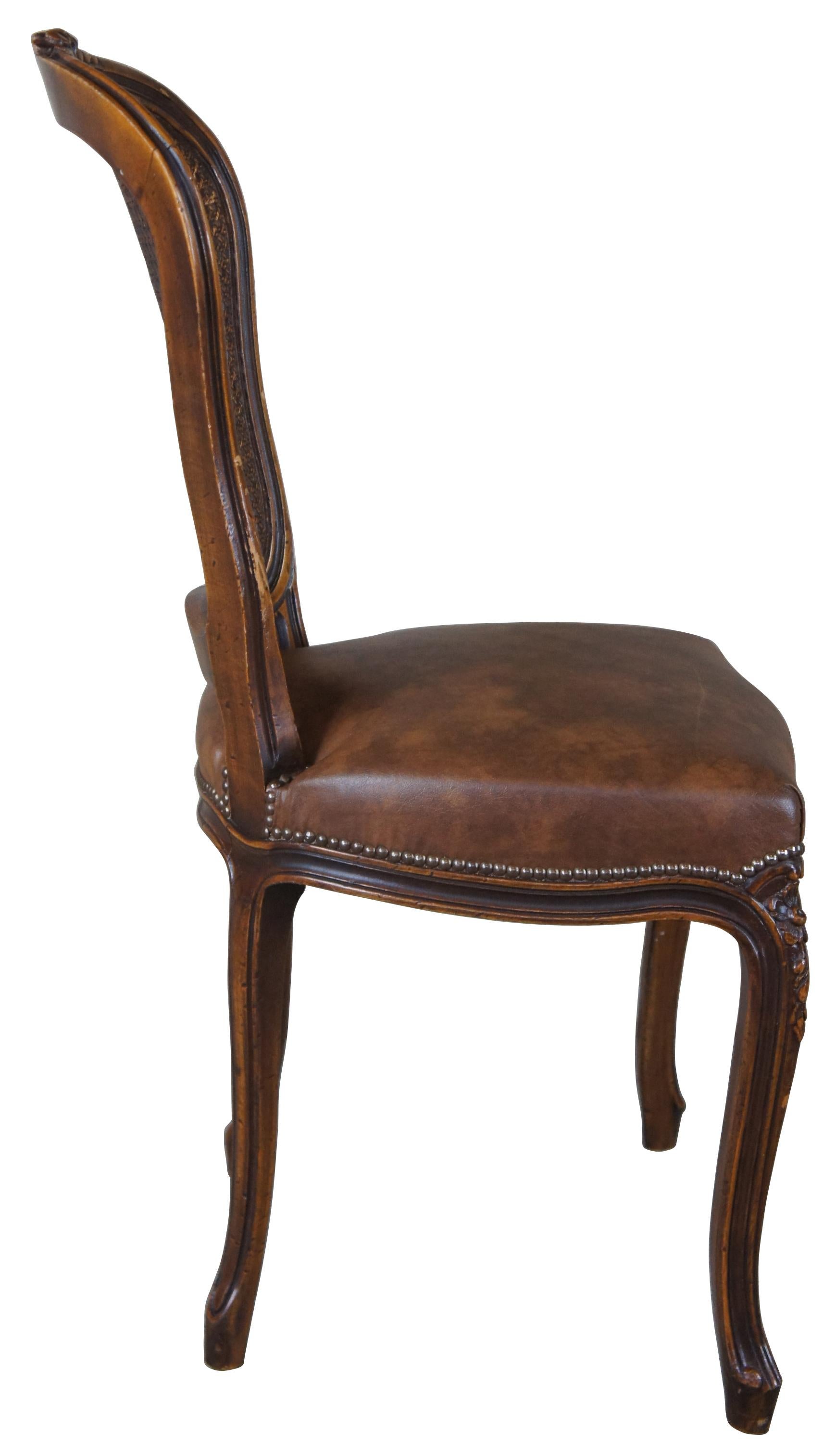 Chateau D'AX French Louis XV Caned Leather Nailhead Side Dining Chair Italian In Good Condition In Dayton, OH