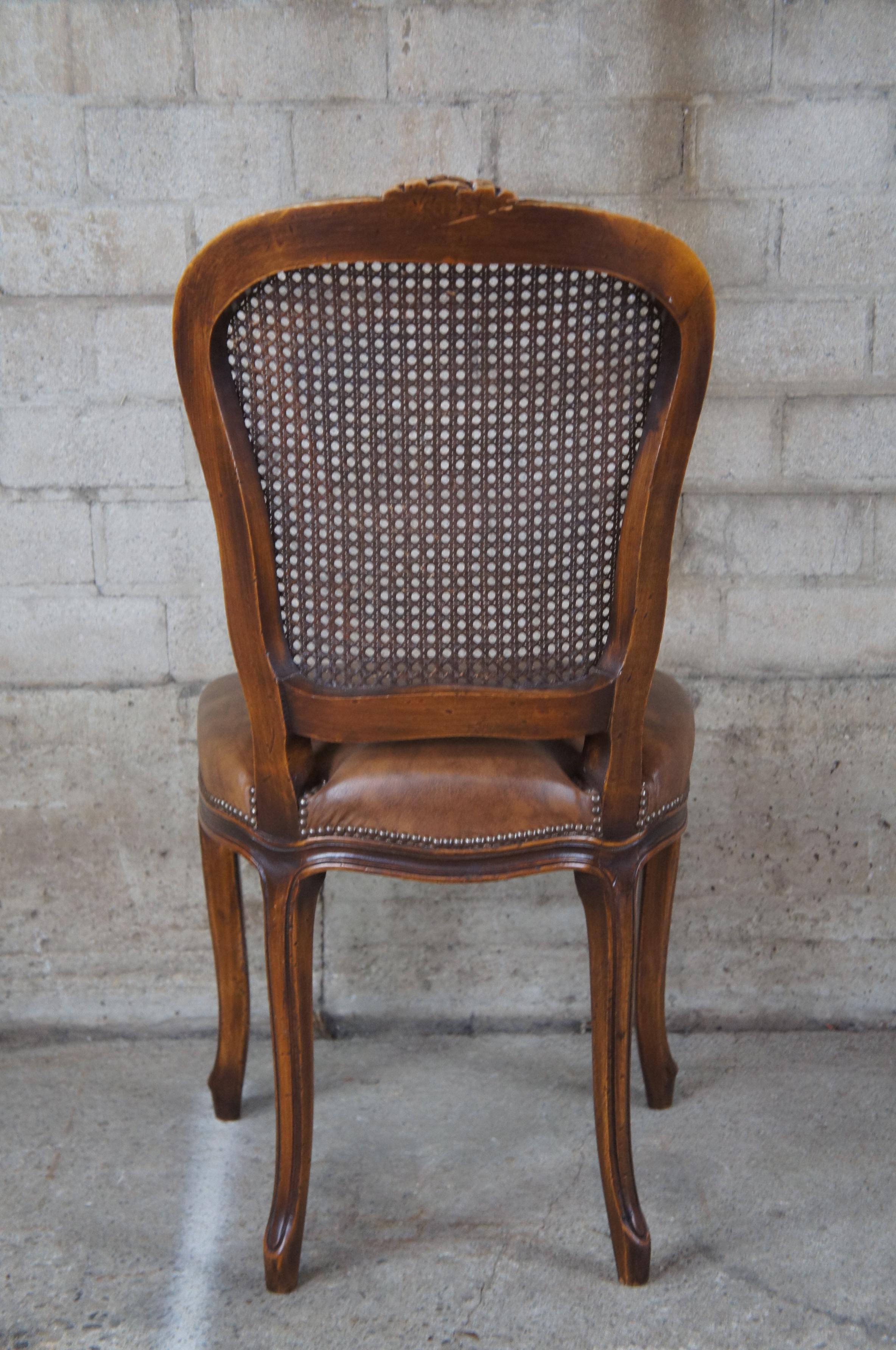 Chateau D'AX French Louis XV Caned Leather Nailhead Side Dining Chair Italian 1