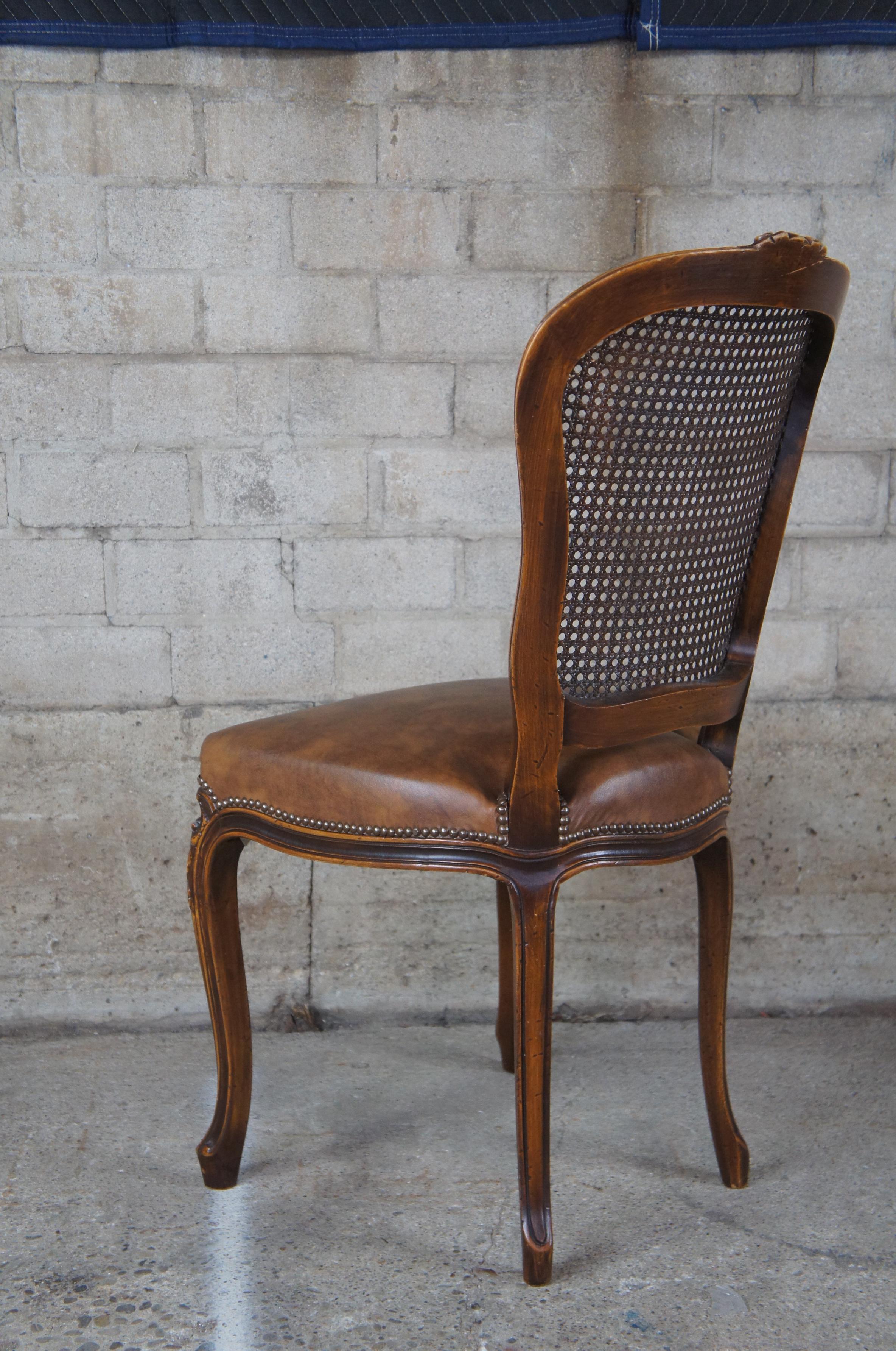 Chateau D'AX French Louis XV Caned Leather Nailhead Side Dining Chair Italian 2