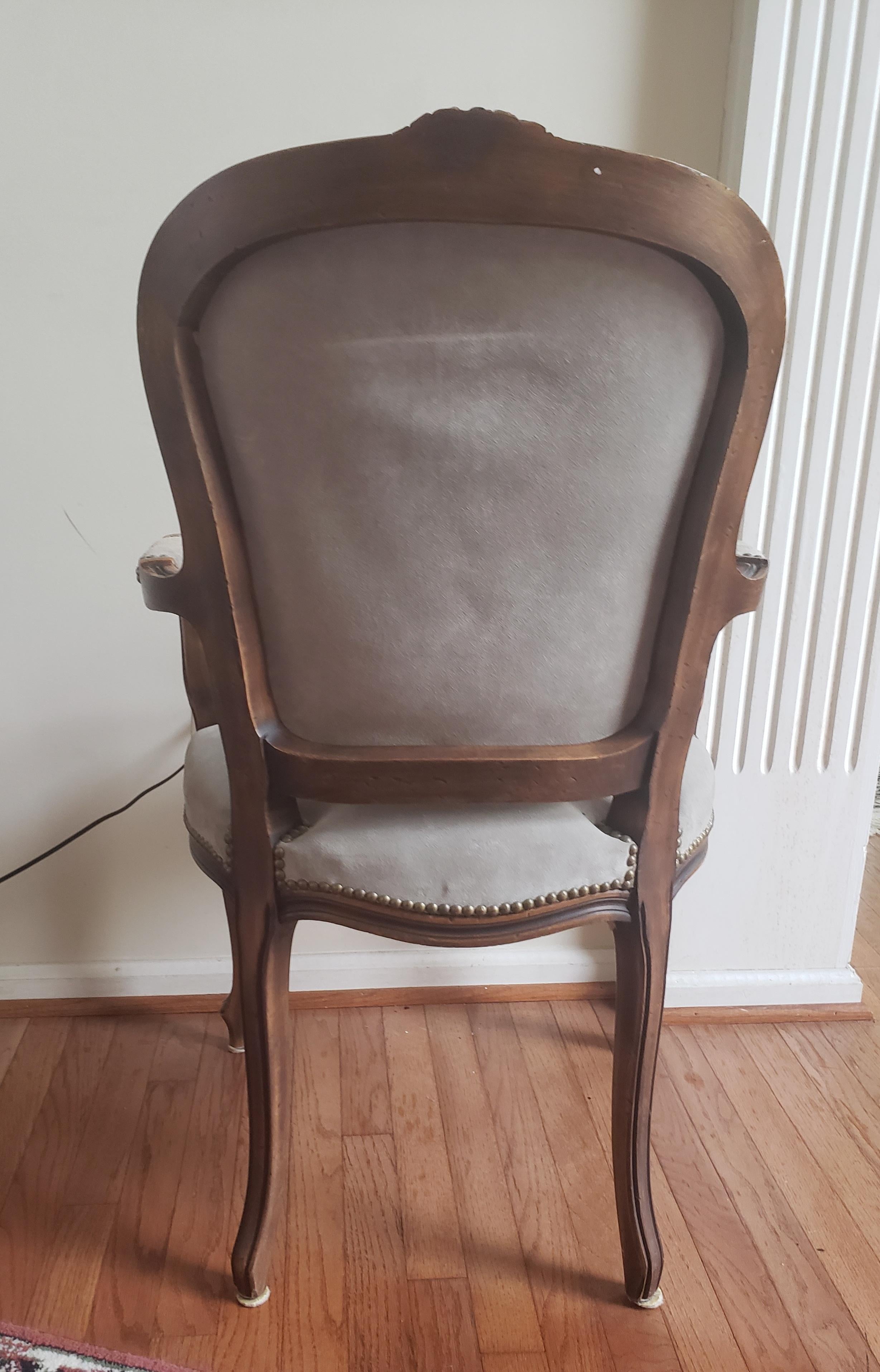 Italian Chateau d'Ax French Louis XV Suede Leather with Nail Head Arm Chair