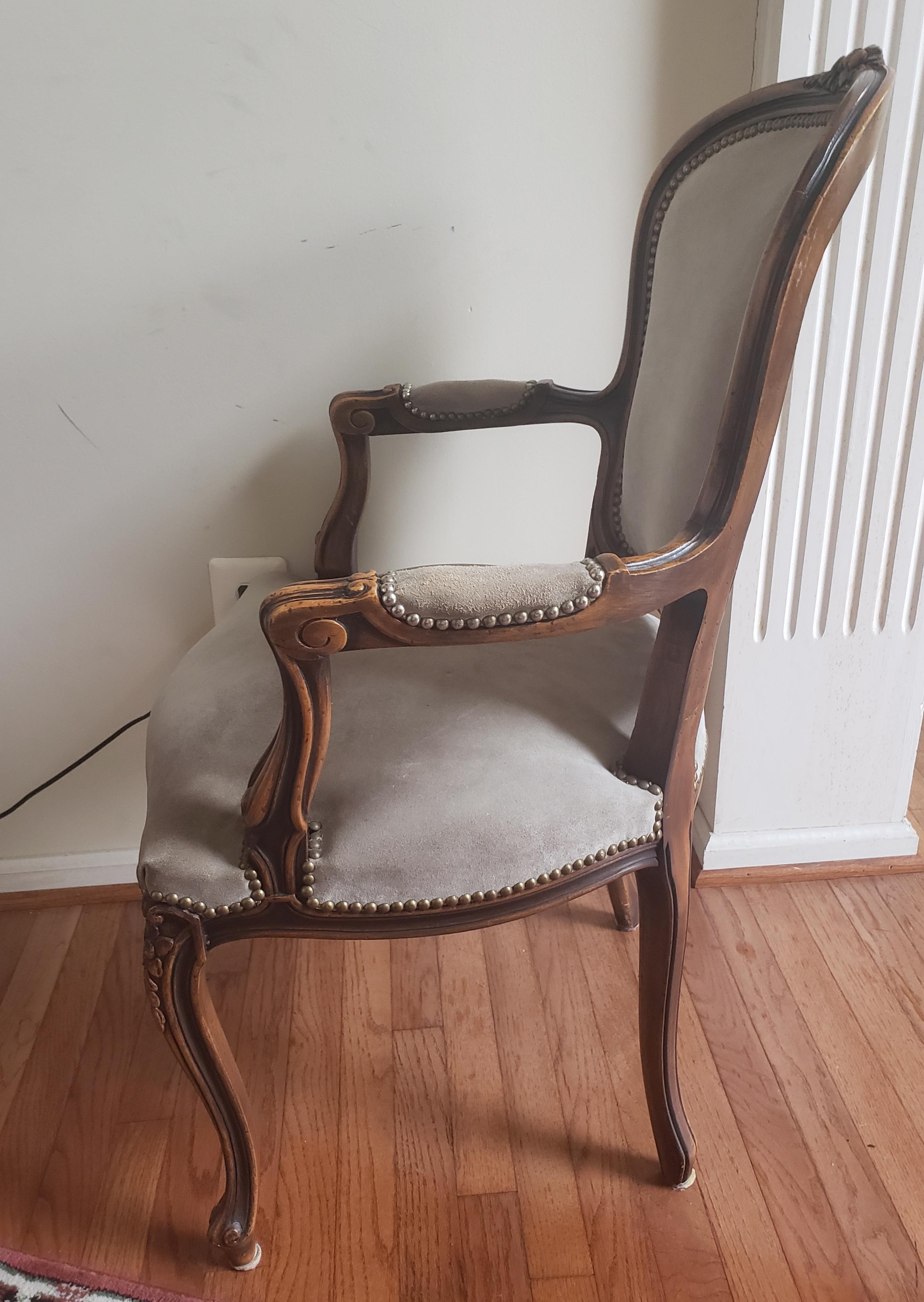 Woodwork Chateau d'Ax French Louis XV Suede Leather with Nail Head Arm Chair