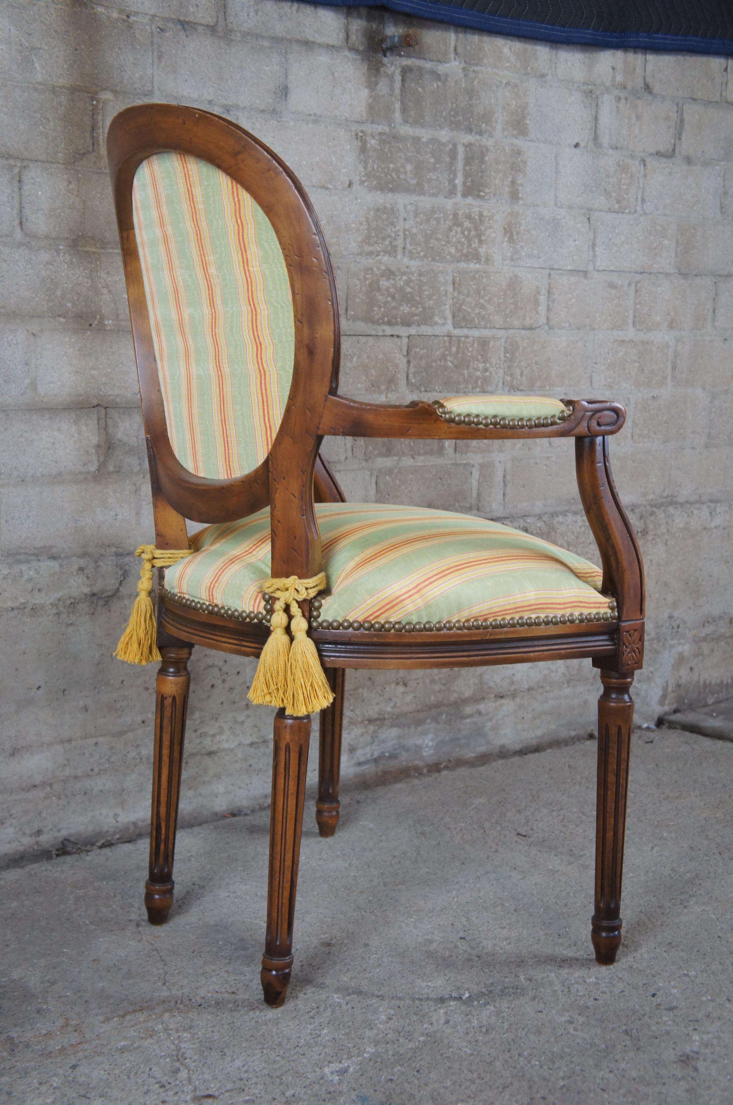 Chateau D'AX French Louis XVI Upholstered Nailhead Fauteuil Arm Chair, Italian In Good Condition In Dayton, OH