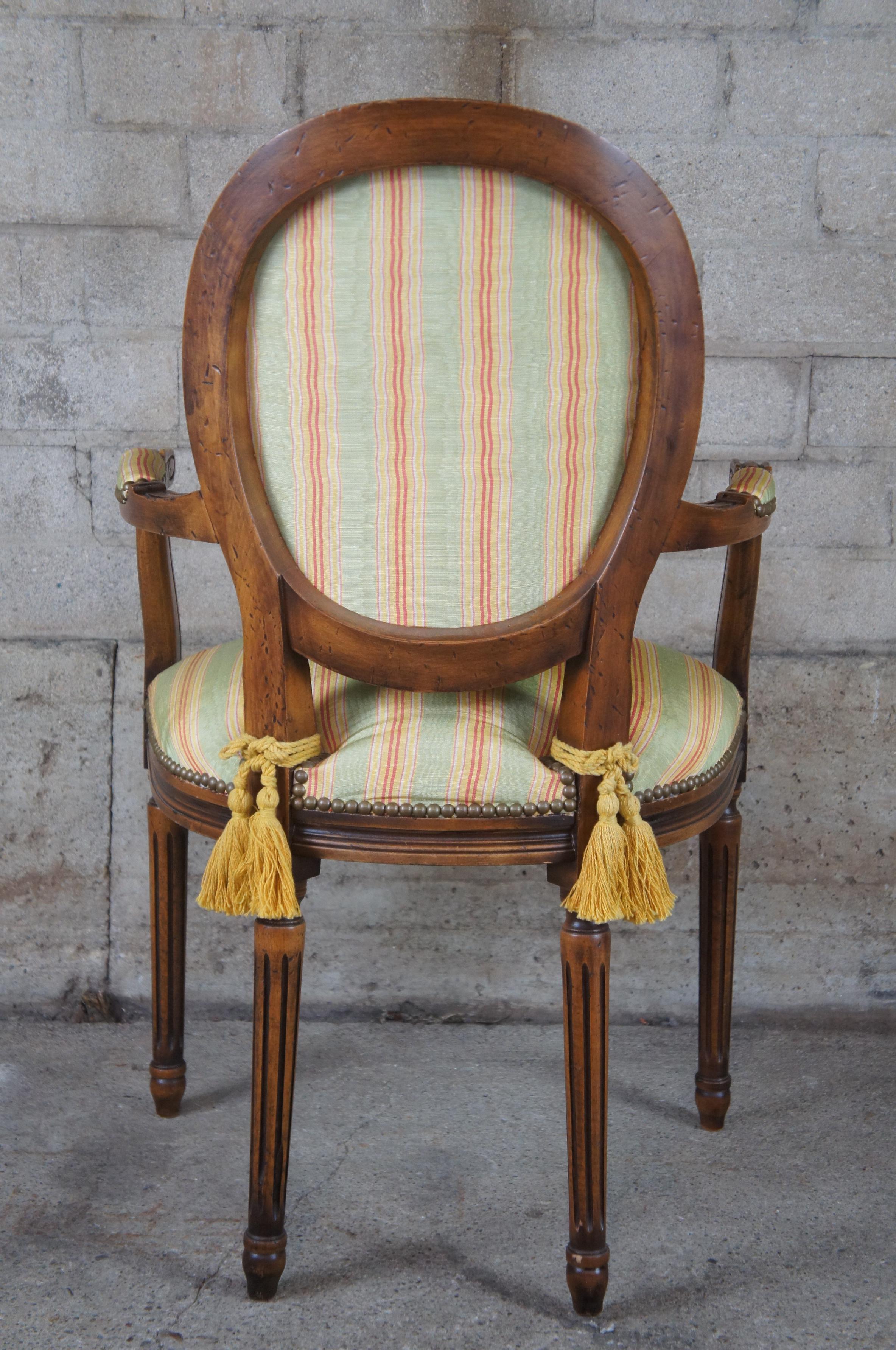 20th Century Chateau D'AX French Louis XVI Upholstered Nailhead Fauteuil Arm Chair, Italian