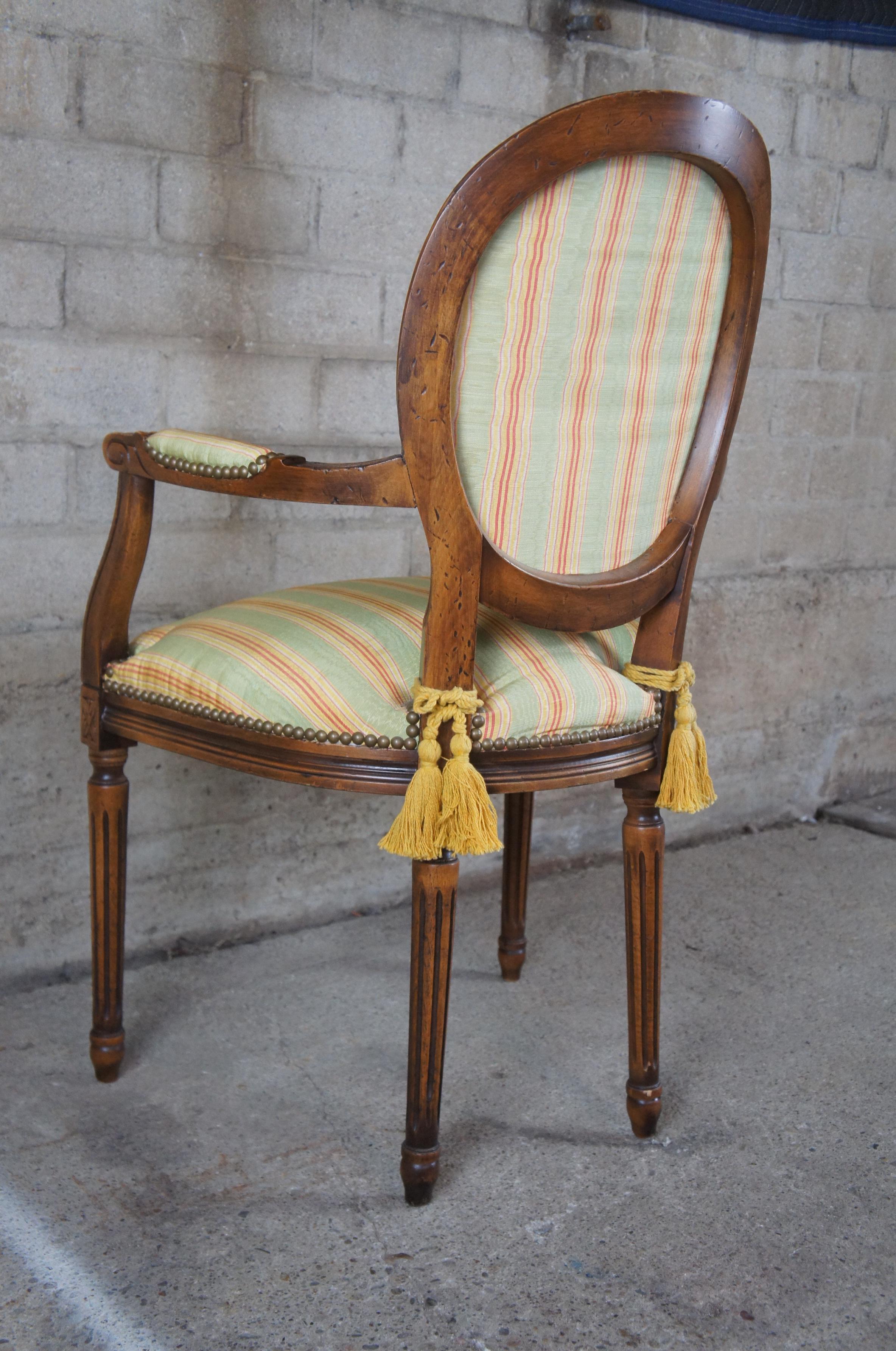 Upholstery Chateau D'AX French Louis XVI Upholstered Nailhead Fauteuil Arm Chair, Italian